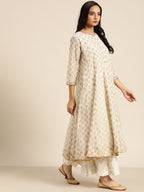 Sangria Women Off-White & Golden Printed Kurta with Palazzos & Dupatta | Grocsy