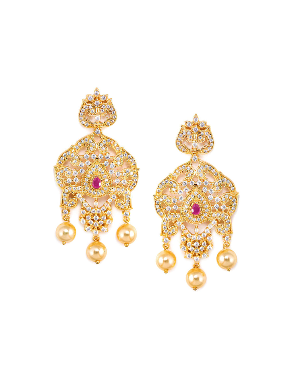 Saraf RS Jewellery Gold-Polished White & Magenta American Diamond Studded Jewellery Set | Grocsy