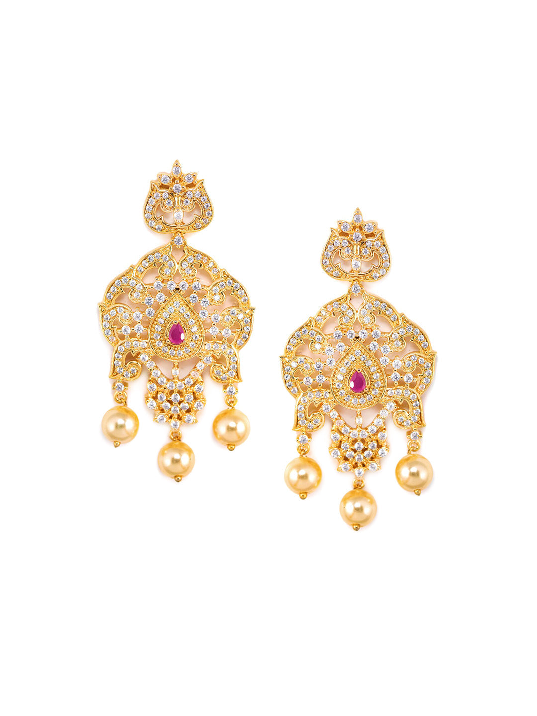 Saraf RS Jewellery Gold-Polished White & Magenta American Diamond Studded Jewellery Set | Grocsy