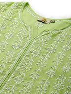 ADA Women Green & White Ethnic Motifs Chikankari Hand Embroidered Sustainable Kurta | Grocsy