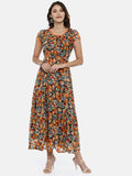Souchii Black Printed Fit and Flare Dress For Women | Grocsy