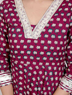 Miravan Women Maroon Floral Print Soft Cotton embroidered Anarkali Kurta | Grocsy