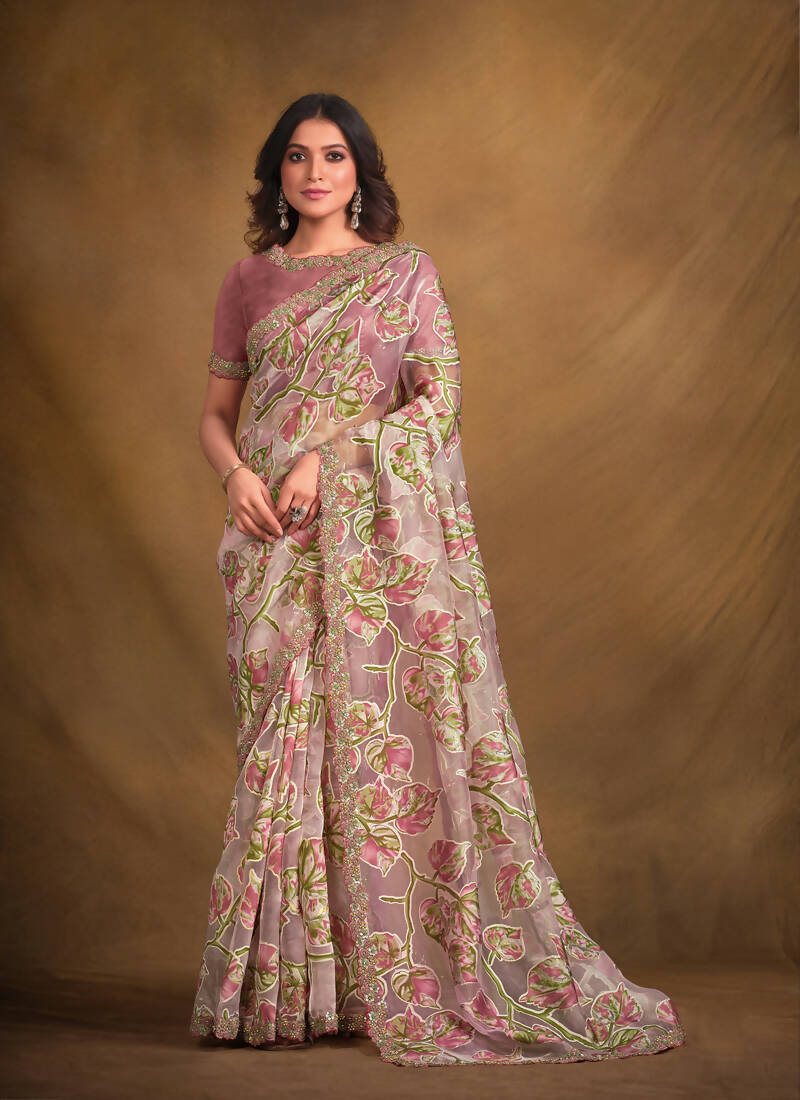 Mauve Burning Tissue Designer Saree with Unstitched Blouse - Norita Mahitha | Grocsy