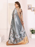 Joban Fashion Golden Cranes Patterns Banarasi Silk Sarees | Grocsy