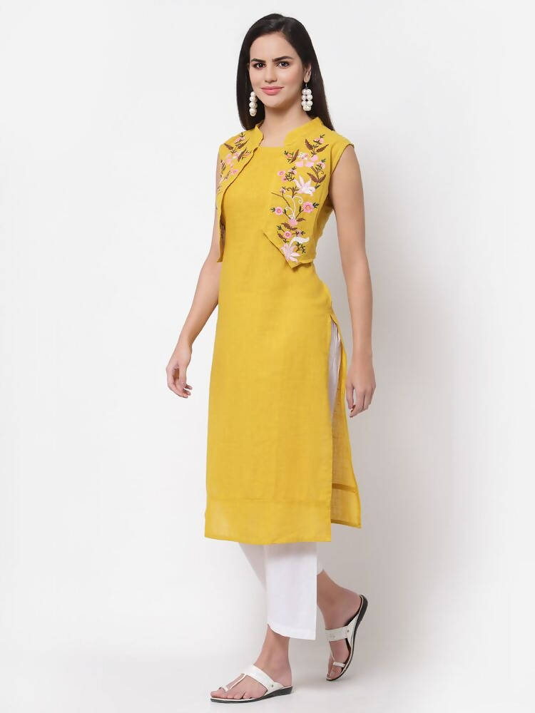 Myshka Women's Rayon Printed 3/4 Sleeve Round Neck Casual Yellow Dress | Grocsy