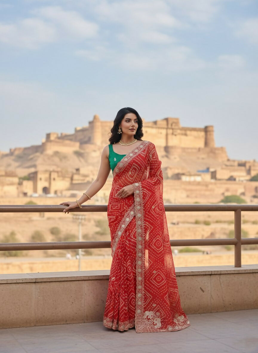 Teeya Creation New Exclusive Wedding Wear Georgette Saree-Pink | Grocsy
