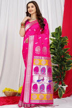 Jyoti Fashion Women's Pink Paithani Silk Zari Woven Saree with Blouse | Grocsy
