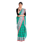 Exclusive Collection 100% Pure Cotton Green Tant Saree With Hand Weaving Work | Grocsy
