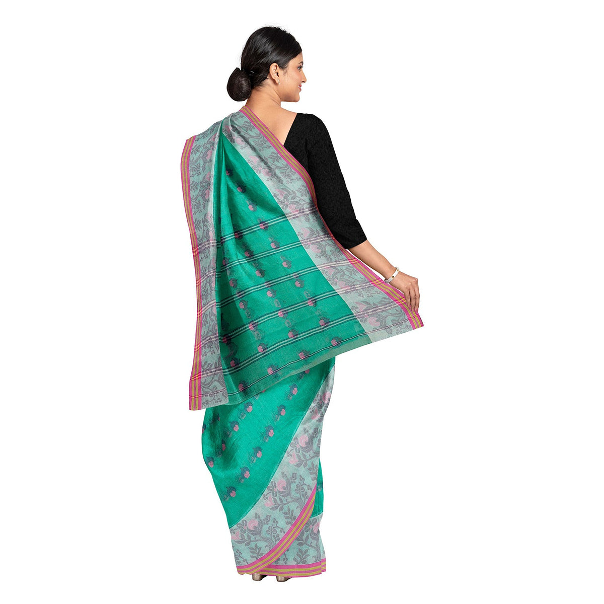 Exclusive Collection 100% Pure Cotton Green Tant Saree With Hand Weaving Work | Grocsy