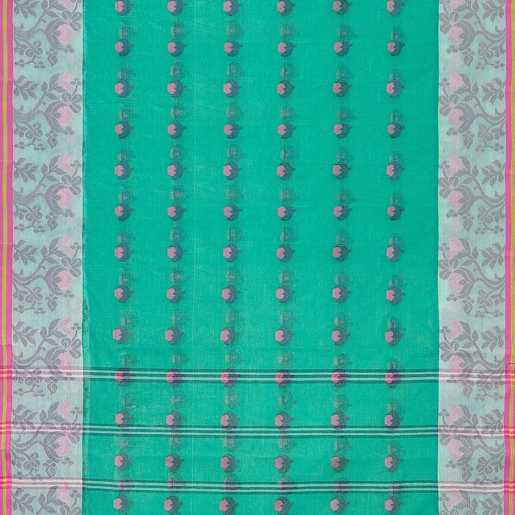 Exclusive Collection 100% Pure Cotton Green Tant Saree With Hand Weaving Work | Grocsy