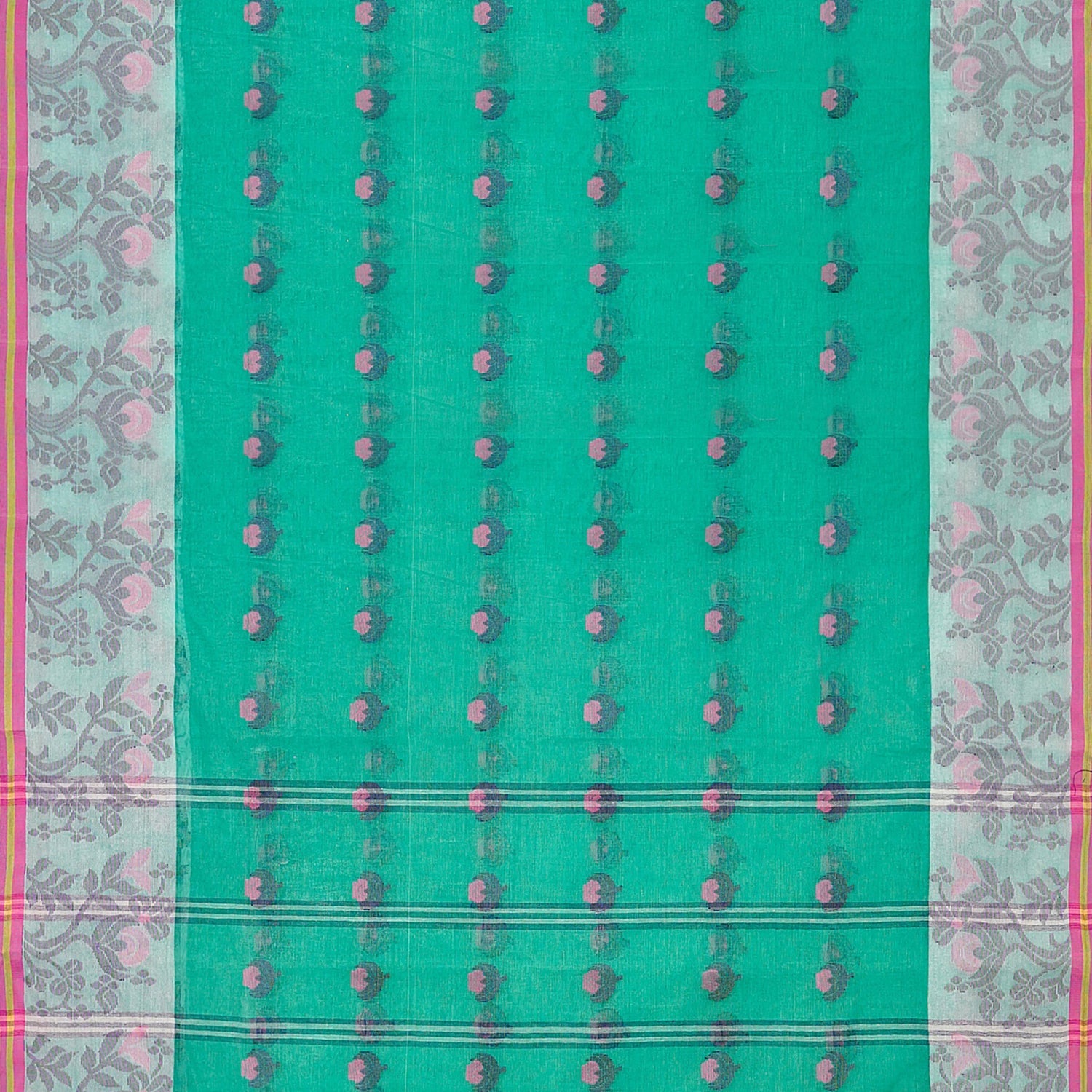 Exclusive Collection 100% Pure Cotton Green Tant Saree With Hand Weaving Work | Grocsy