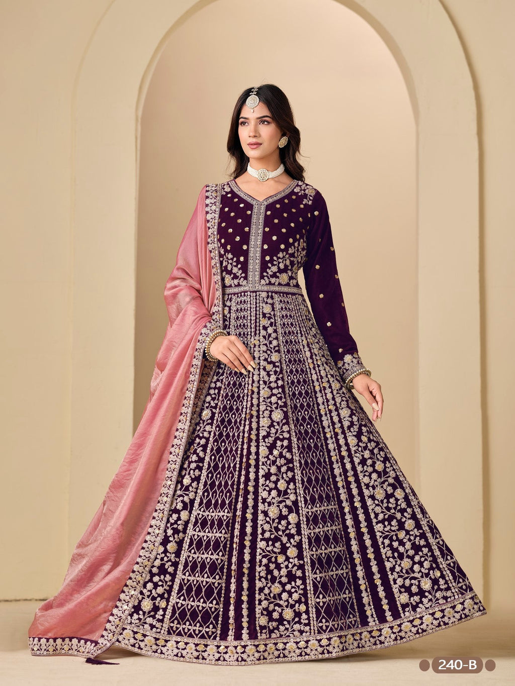 Anaita Purple Velvet Anarkali Suits With Heavy Embroidery Work | Grocsy