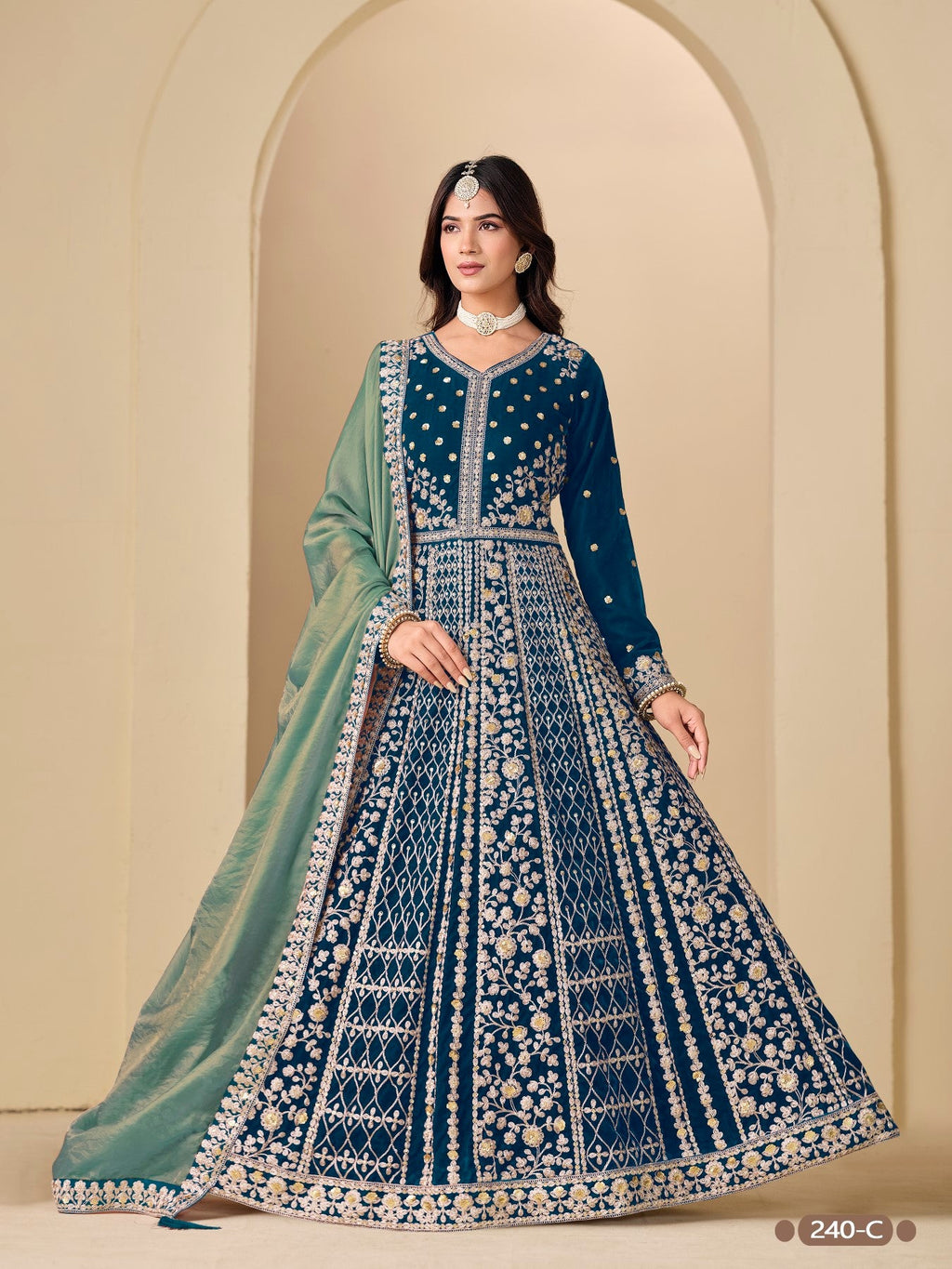 Anaita Teal Velvet Anarkali Suits With Heavy Embroidery Work | Grocsy
