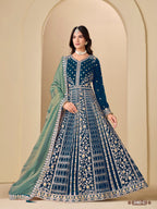 Anaita Teal Velvet Anarkali Suits With Heavy Embroidery Work | Grocsy