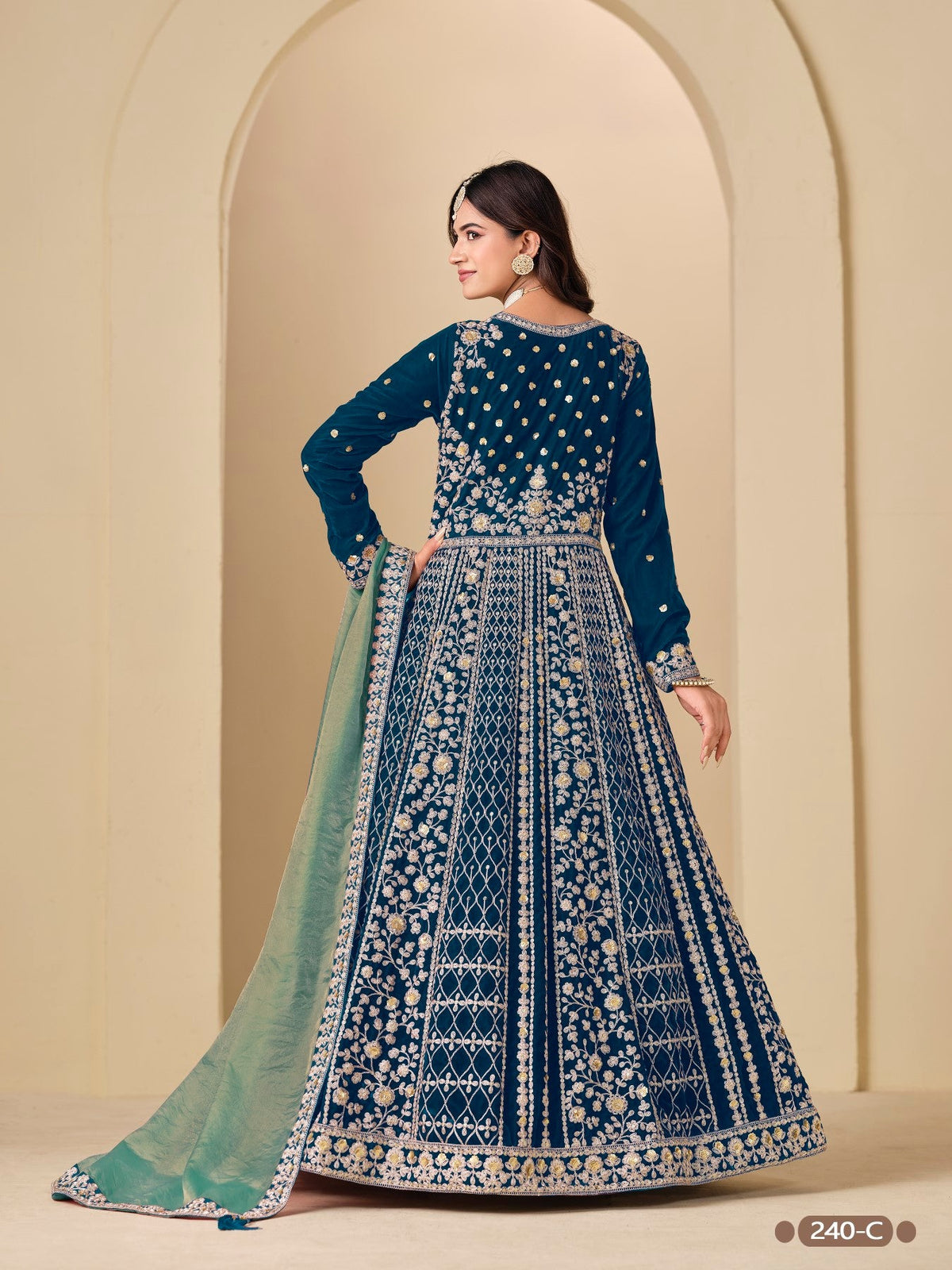 Anaita Teal Velvet Anarkali Suits With Heavy Embroidery Work | Grocsy