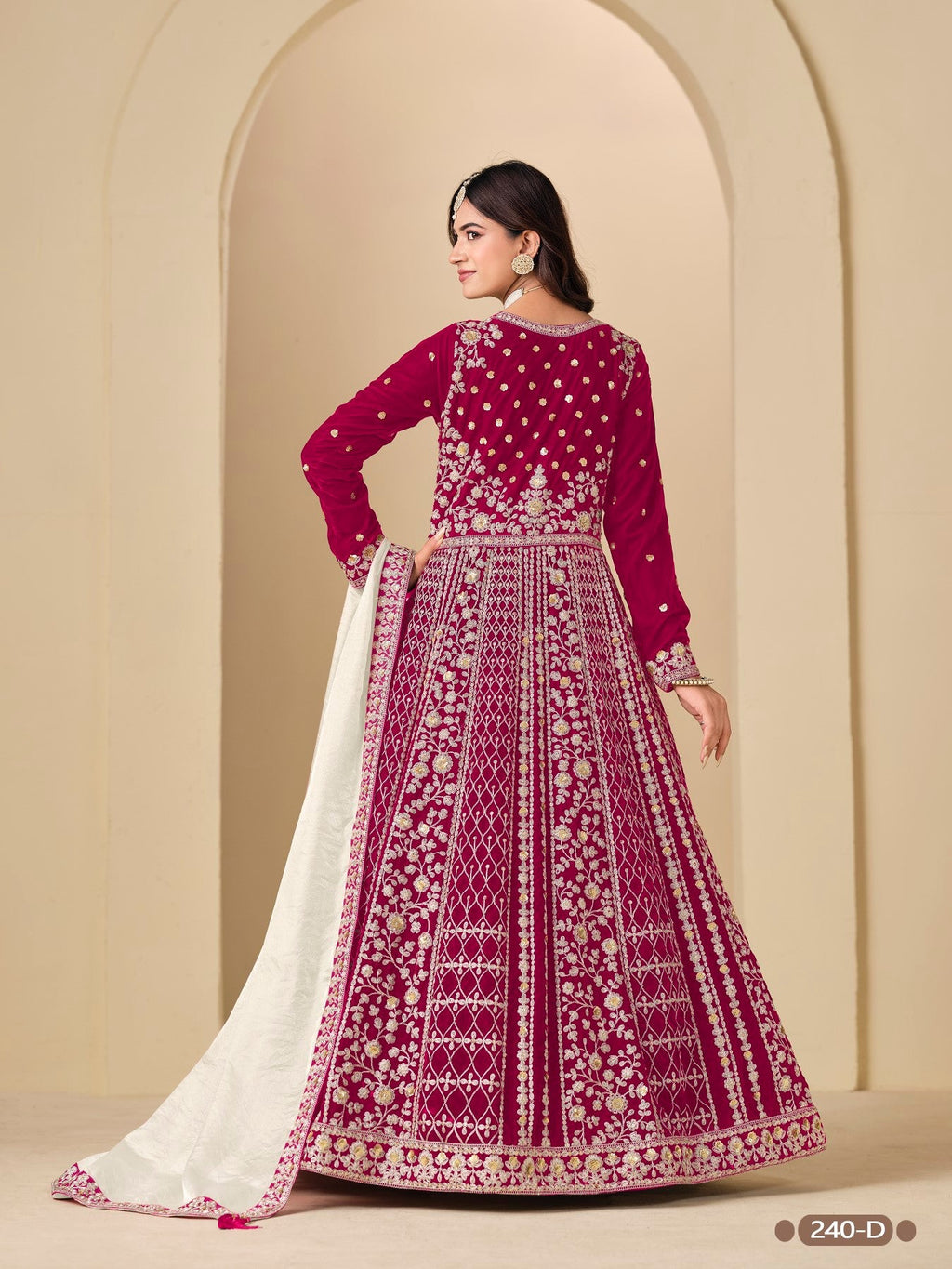 Anaita Magenta Velvet Anarkali Suits With Heavy Embroidery Work | Grocsy