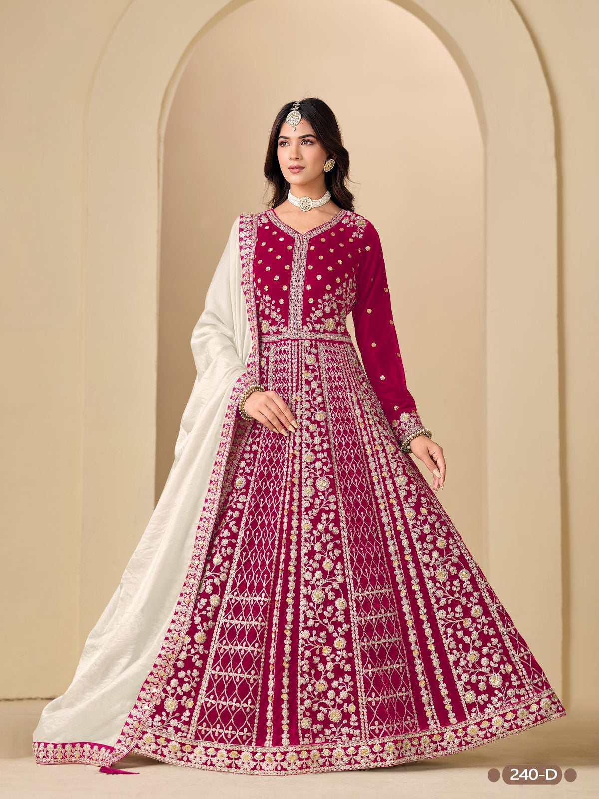 Anaita Magenta Velvet Anarkali Suits With Heavy Embroidery Work | Grocsy