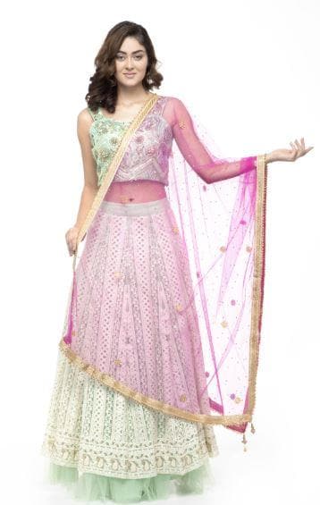 A R Silk Women's Net Net Chandna Handwork With Moti Laish Rani Fancy Dupatta | Grocsy