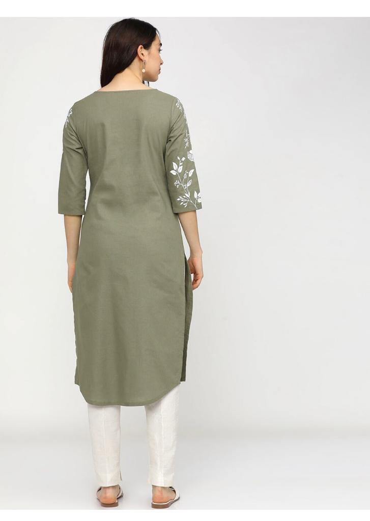 Maai Rayon Hand Printed Kurta Green | Grocsy