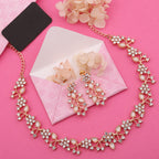 Tehzeeb Creations Rose Gold Pleated White Diamond With White Beads Necklace Set | Grocsy
