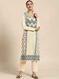 Sangria Women Off White Ethnic Motifs Self Design Winter Kurta with Trousers | Grocsy