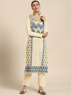 Sangria Women Off White Ethnic Motifs Self Design Winter Kurta with Trousers | Grocsy