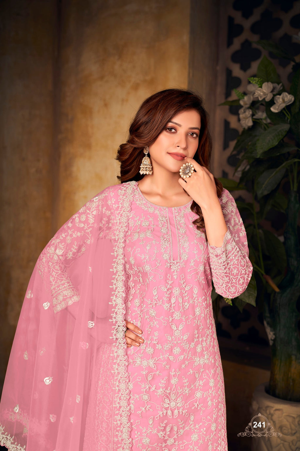 Anaita Pink Embroidered Net Plazzo Suit | Grocsy