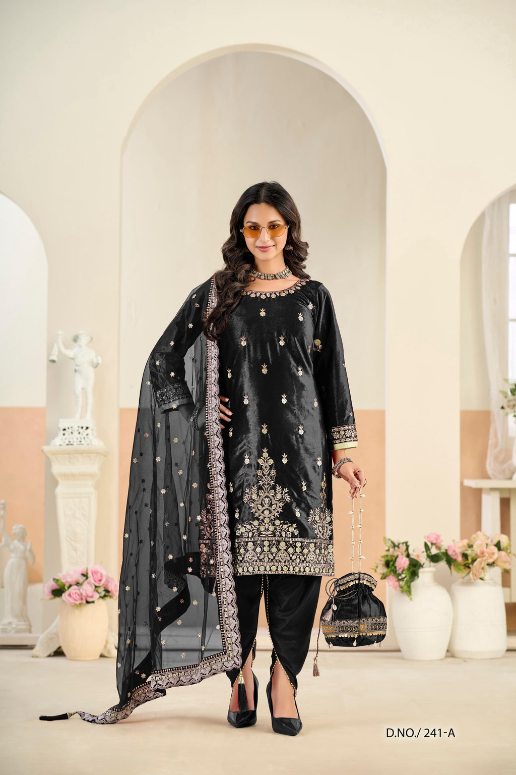 Anaita Black Ice Velvet Suit With Embroidery Work | Grocsy