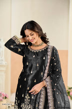 Anaita Black Ice Velvet Suit With Embroidery Work | Grocsy