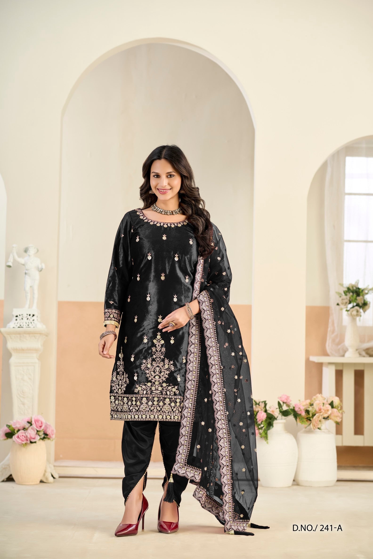 Anaita Black Ice Velvet Suit With Embroidery Work | Grocsy