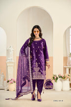 Anaita Violet Ice Velvet Suit With Embroidery Work | Grocsy