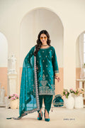 Anaita Teal Blue Ice Velvet Suit With Embroidery Work | Grocsy