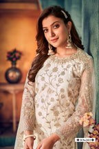 Anaita White Embroidered Net Salwar Suit | Grocsy