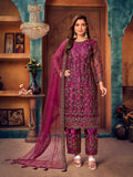 Myra Wine Heavy Embroidered Pant Style Suit | Grocsy