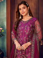 Myra Wine Heavy Embroidered Pant Style Suit | Grocsy