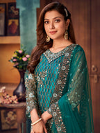 Myra Rama Green Heavy Embroidered Pant Style Suit | Grocsy