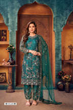 Anaita Teal Embroidered Net Salwar Suit | Grocsy