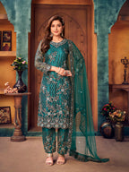 Myra Rama Green Heavy Embroidered Pant Style Suit | Grocsy