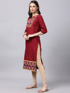 Souchii Maroon & Yellow Thread Work Grandeur & Majestic Artwork Cotton Kurta | Grocsy