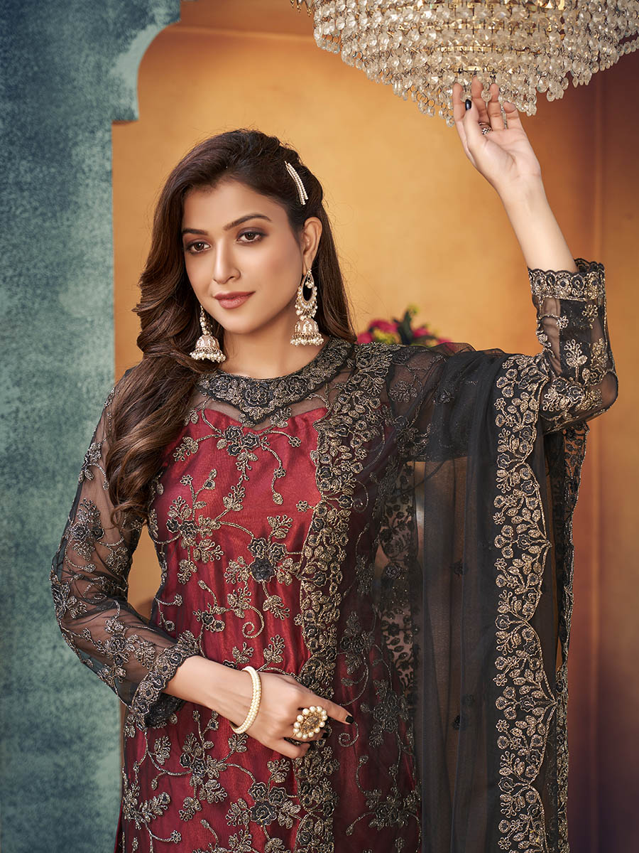 Myra Black Heavy Embroidered Pant Style Suit | Grocsy