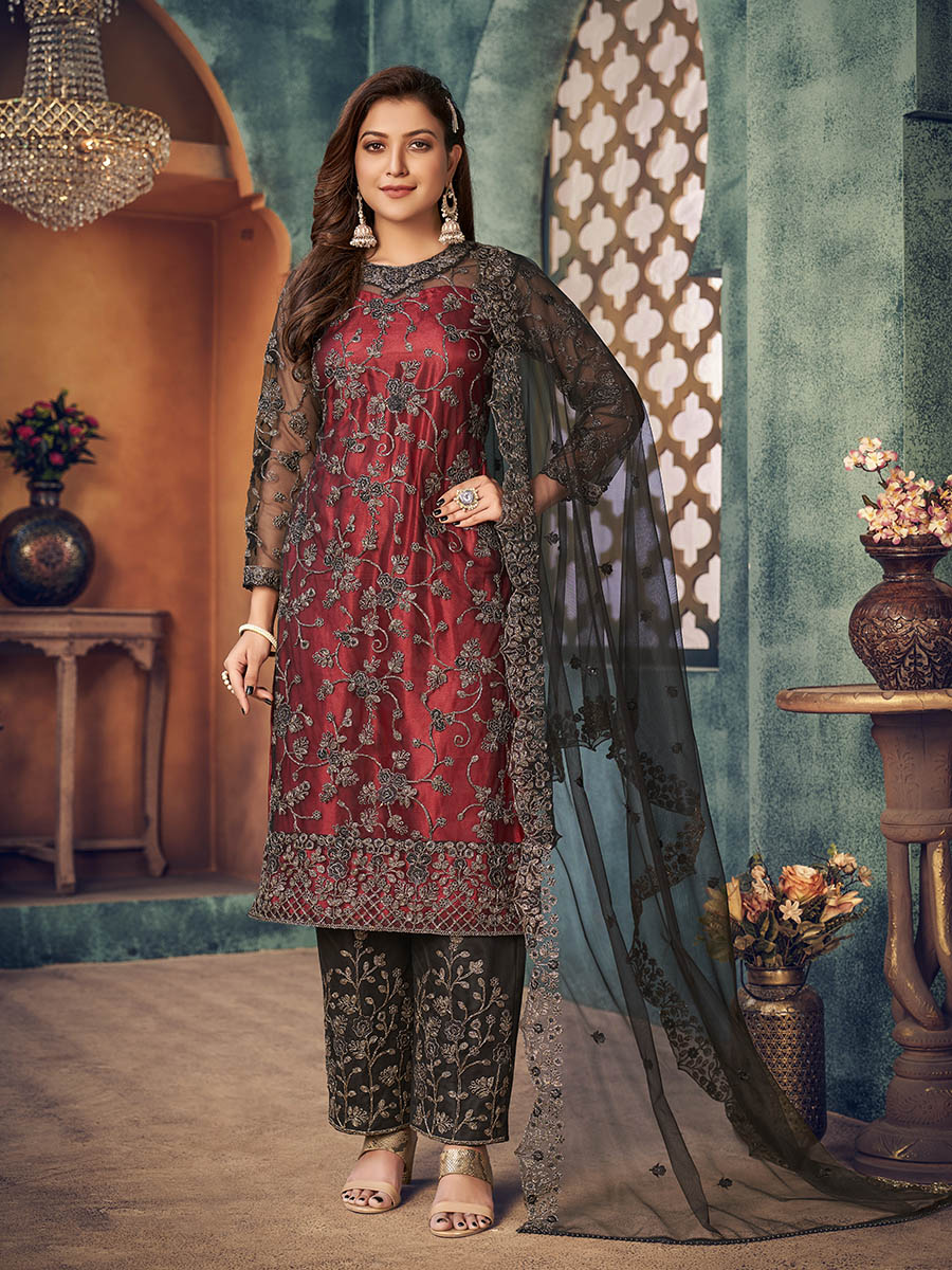 Myra Black Heavy Embroidered Pant Style Suit | Grocsy