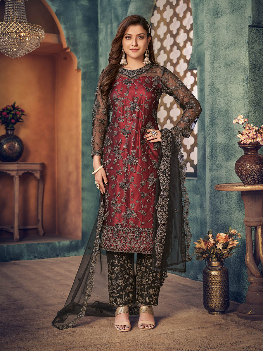 Myra Black Heavy Embroidered Pant Style Suit | Grocsy