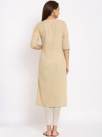 HERE&NOW Beige Geometric Yoke Design Thread Work Kurta | Grocsy
