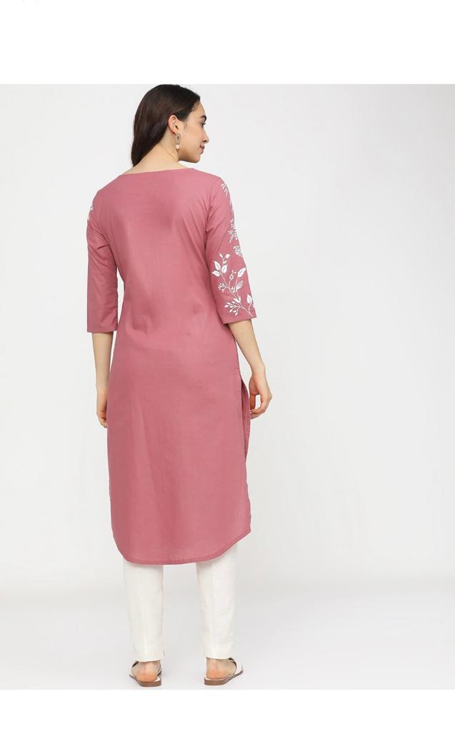 Maai Rayon Hand Printed Kurta Pink | Grocsy