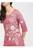 Maai Rayon Hand Printed Kurta Pink | Grocsy