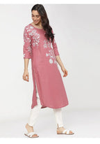 Maai Rayon Hand Printed Kurta Pink | Grocsy