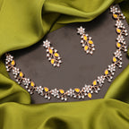 Tehzeeb Creations Rose Gold Pleated White Diamond With Yellow Beads Necklace Set | Grocsy