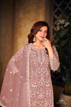 Anaita Light Brown Embroidered Net Plazzo Suit | Grocsy