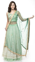 A R Silk Women's Net Chandna Handwork With Moti Laish Bottle Green Fancy Dupatta | Grocsy