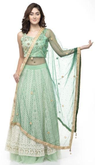 A R Silk Women's Net Chandna Handwork With Moti Laish Bottle Green Fancy Dupatta | Grocsy